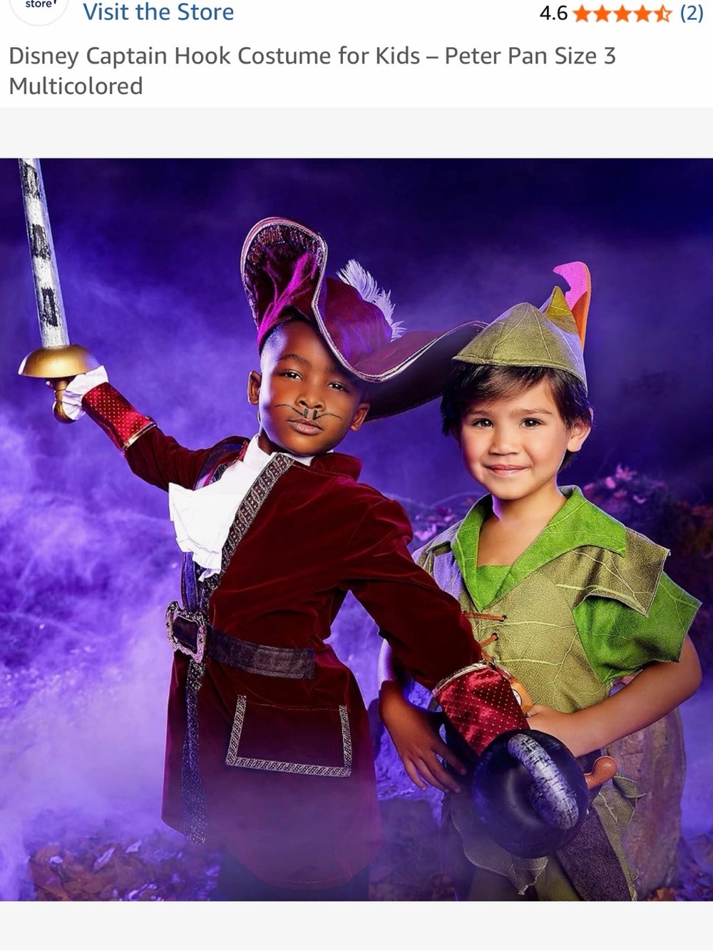 Disney Captain Hook Kids Costume - Burgundy and Black with Gold Trim - Picture 6 of 14